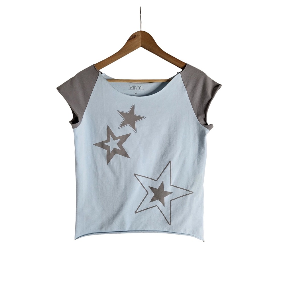 Vinyl Icons XL Blue Grey Star Graphic Raglan Cap Sleeve T-Shirt Fairy Grunge